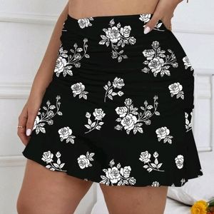Plus Floral Print Ruched Skirt